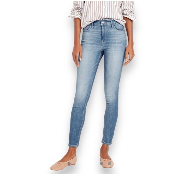 Old Navy Blue Denim Jeans Super Skinny Light Wash High Rise Size 10 Tall - Picture 1 of 5